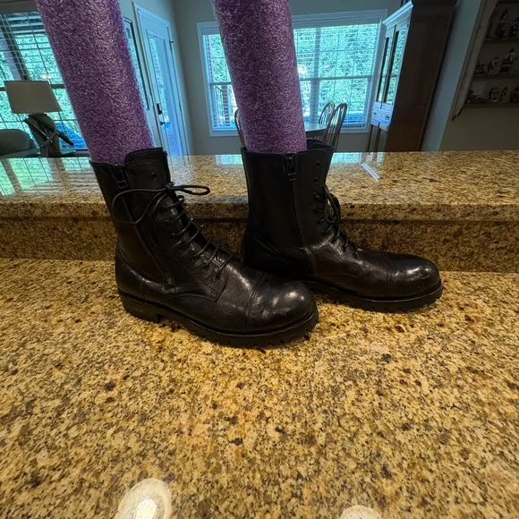 Untamed Street Men’s 45 12 Camden Tar Black Leather Double Zip Boots Combat Ital