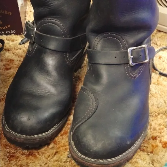 AUTHENTIC WESCO BOSS BOOTS 12 D W/MOTORCYCLE SHIFTER PAD ON LEFT BOOT