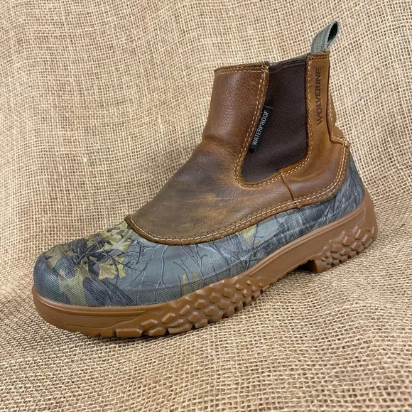 Wolverine boot waterproof duck hunting camo leather men’s sz 9M