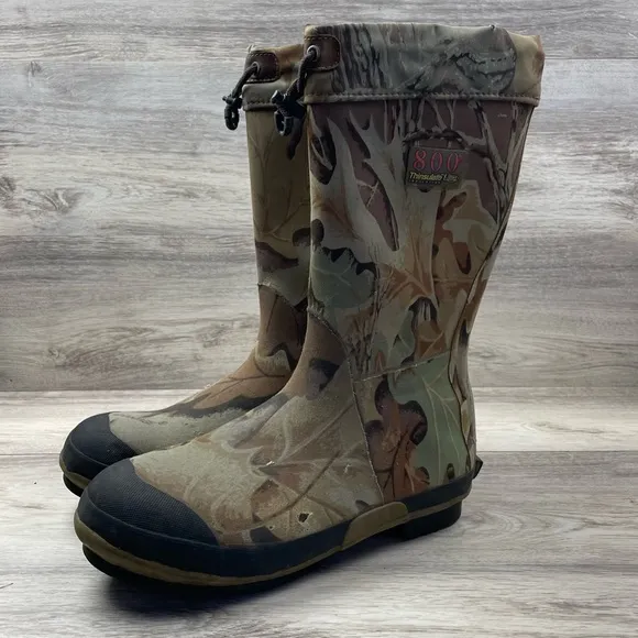 Wolverine Mens Sz 13 800 Thinsulate Camo Rubber Hunting Boots Tall Waterproof