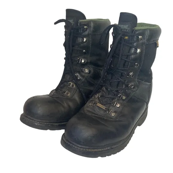 Wolverine Go-Tex Black Green Leather Work Boots Size 12