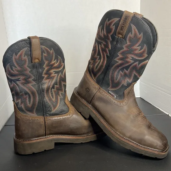 Wolverine Rancher Steel Toe Brown&Black 10" Leather Western Cowboy Boot Size 8.5