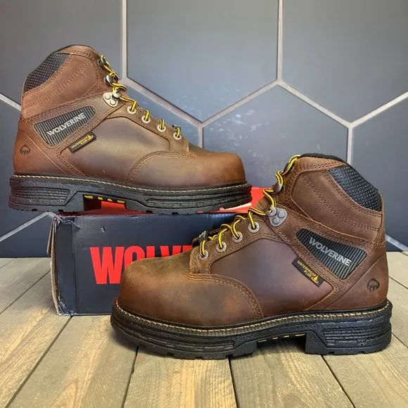 New W/ Box! Mens Wolverine Hellcat 6 CarbonMax Toe Brown Work Boot Size 14