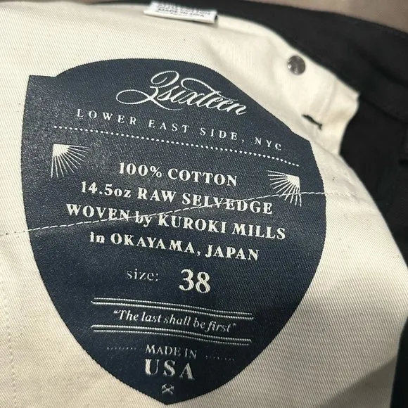 3Sixteen Selvedge Raw Denim Jeans -- Double Black, Sz. 38
