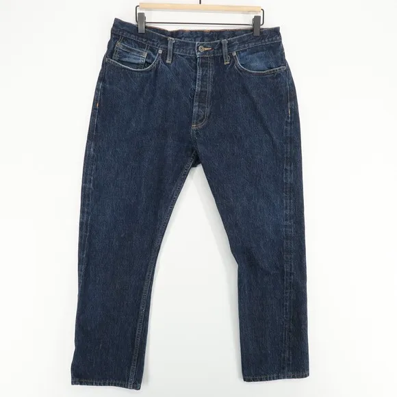 3Sixteen Classic Tapered Jeans Mens 35 Blue Button Fly Japan Selvedge Hemmed*