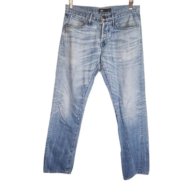 3x1 NYC M4 Ballard  Low Rise Slim Straight Jeans Distressed Button Fly Size 32
