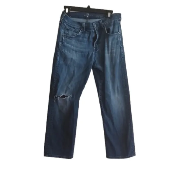 7 for all Mankind jeans. Semi distressed.  Carson style , shorter jeans.six 30.