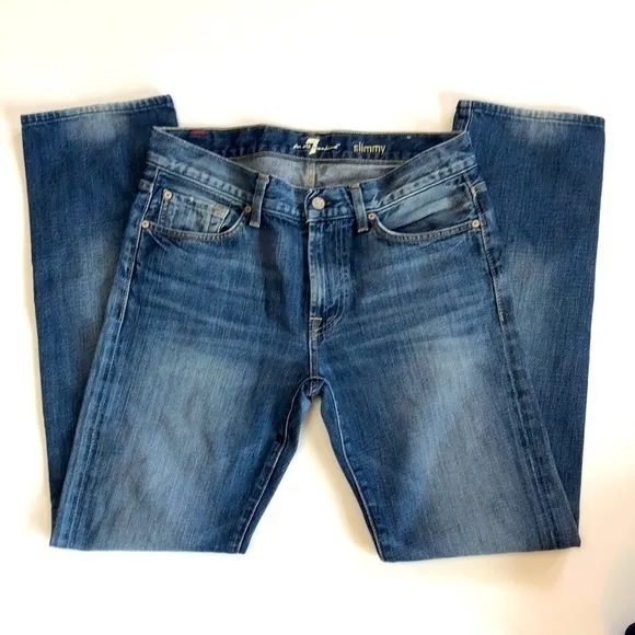 7 For All Mankind Slimmy Distressed Straight Leg Denim Jeans, Sz. 31x32