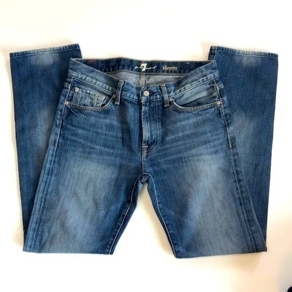 7 For All Mankind Slimmy Distressed Straight Leg Denim Jeans, Sz. 31x32
