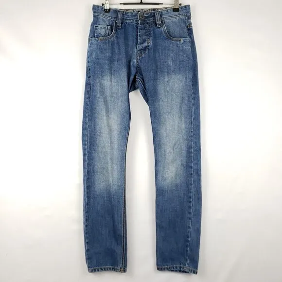 883 POLICE TEKS 138 Rugby Slim Blue Wash Jeans Men’s Pant 28x29.5 Button Fly