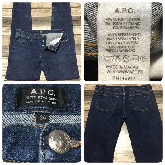 Apc Petit Standard Jeans Men’s 34x32 Med Wash Blue Denim Button Fly.