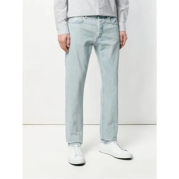 A P C Petit Standard Jean Droit Etroit in Light Blue Wash
