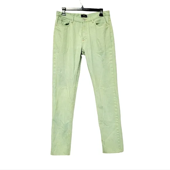 A.P.C. Light Green Soft Denim Jeans Button Fly Raw Hem Men's Size 30