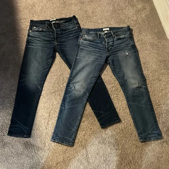 (2 Pair) AE77 Selvedge slim Jeans, 29x32, dark wash and medium wash