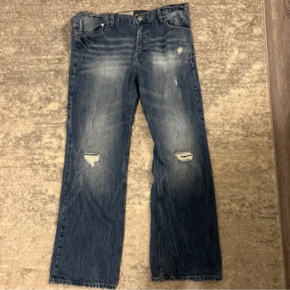 Men’s Aeropostale Straight Leg Jeans Distressed 36/32 Medium Wash Logo Pockets
