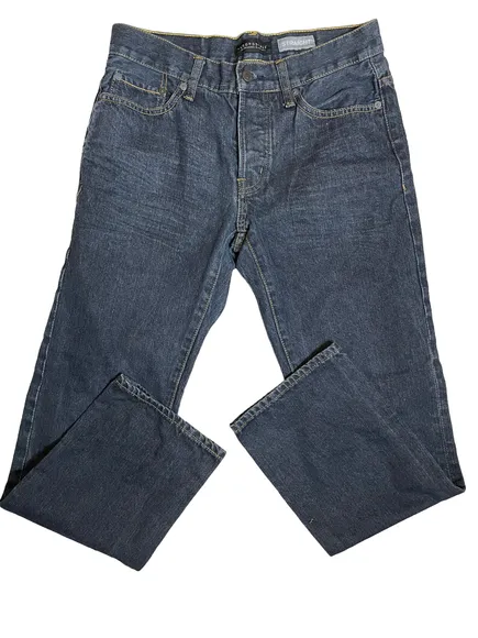 Aeropostale Straight Leg Jeans Mens 29x30 Whiskered Denim Button Fly Dark Wash