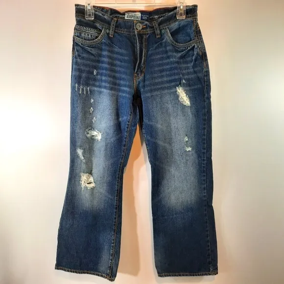 Aeropostale Mens Jeans Size 34x32 Benton Original Bootcut Distressed Dark 35x30