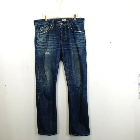 ADRIANO GOLDSCHMIED USA Men's Blue Straight Cut Jeans 31 Distressed Mid Rise