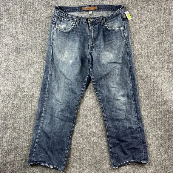 Jake Agave Waterman Relaxed Straight Men Jeans 34x28 Linen Cotton USA Blue Pants