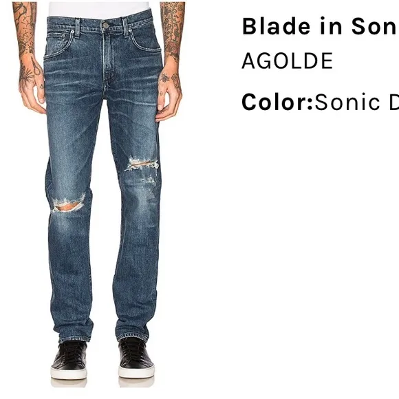 New Mens A Gold E Denim Blade Skinny Jeans Sonic Destruct 34 $168