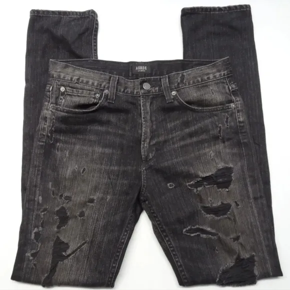 Agolde Mens 31x32 Skinny Liverpool Ripped Distressed Stretch Denim A604-2029 USA