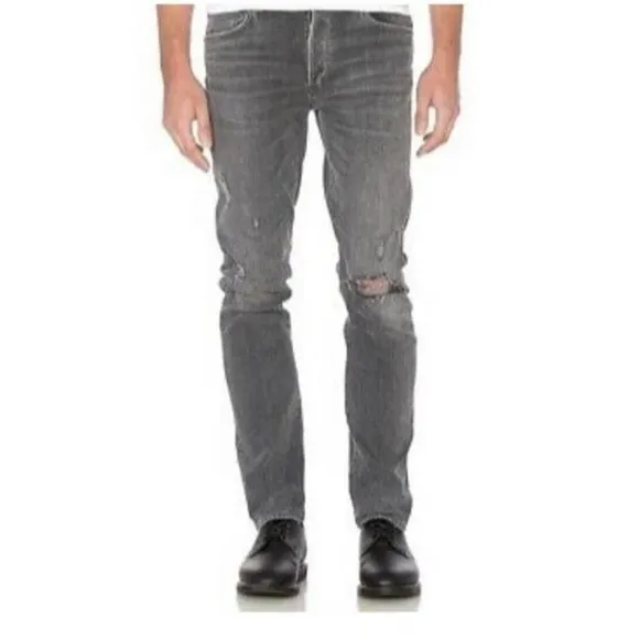 New Agolde Bowery Men's Super Skinny Gray Ripped Knee Skinny Jeans Size 33