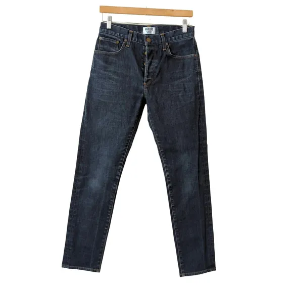 AGOLDE Men's Jeans Blue Button Fly Pants Union Slim Bradley Raw Dark Denim 28x30