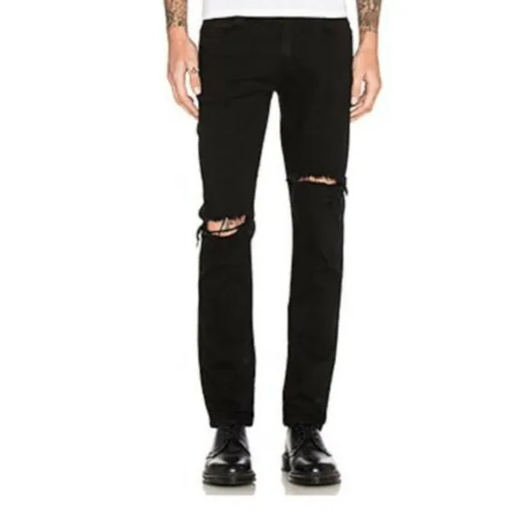 Agolde Mens 28 Blade Skinny Jeans Black Destruct Stretch Distressed Mid Rise