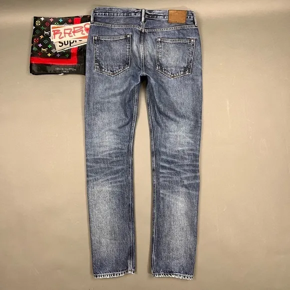 AllSaints Nash Iggy Fit Jeans Faded 34-36W Embroidered Denim Luxury Designer
