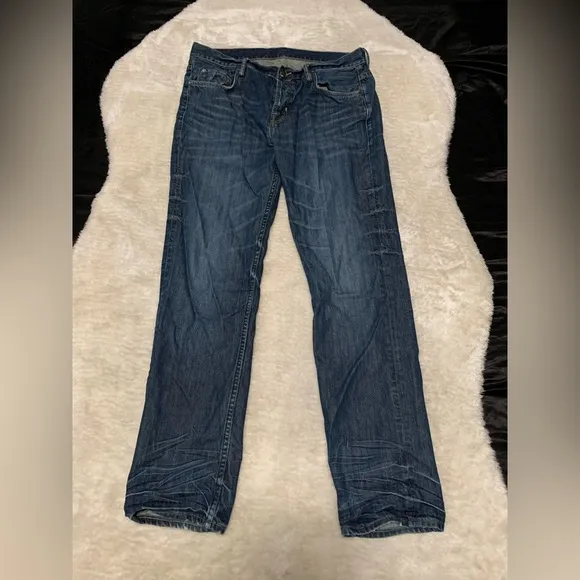AllSaints Mens Blue Denim Straight Button Fly Jeans Size 36x33 Pants