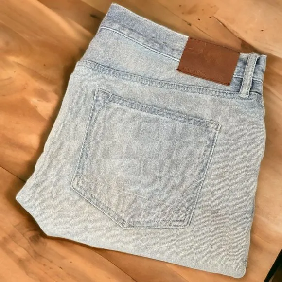 Allsaints Jeans Rex Damaged Slim Straight 38 x 33 Light Wash Button Fly