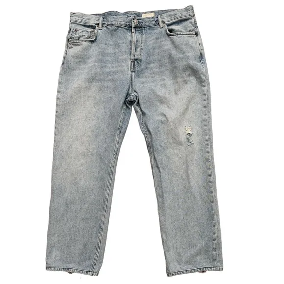 Allsaints Jeans Mens Size 38 Curtis Damaged Denim Straight Fit Distressed Blue