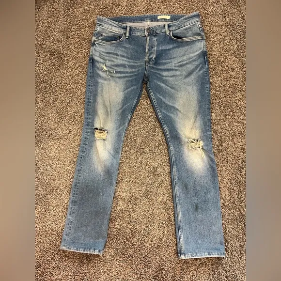 All Saints Cigarette Skinny Jeans Men's Size 36 Light Washed Distressed Grunge