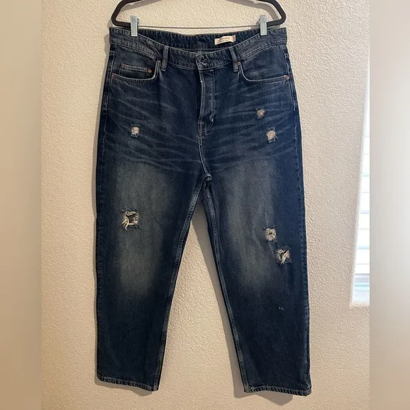 All Saints Blue Relaxed Jeans with Vintage Distressing