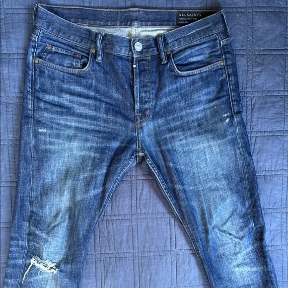 All Saints Blue Slim Jeans with Distressed Details