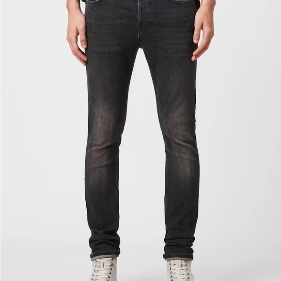 Men's Allsaints Cigarette Jeans Skinny Washed Black Denim 36