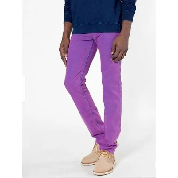 American Apparel Sz 26 Men's Slim Fit Purple Worn Look Straight Leg Jeans
          
      NWT