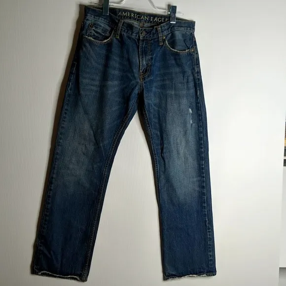 American Eagle Straight Men's Jeans Broken In Distressed Size 33x32