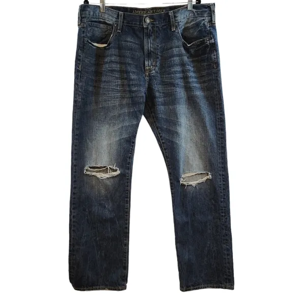 American Eagle Made to Last Original Straight Leg Denim Jeans Distressed sz 40
