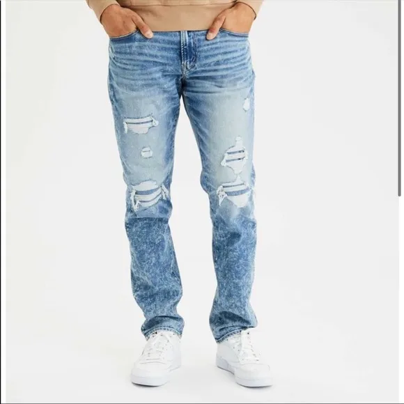 American Eagle Men's Distressed Jeans Next Level Airflex Slim Straight Acid Wash
          
      NWT