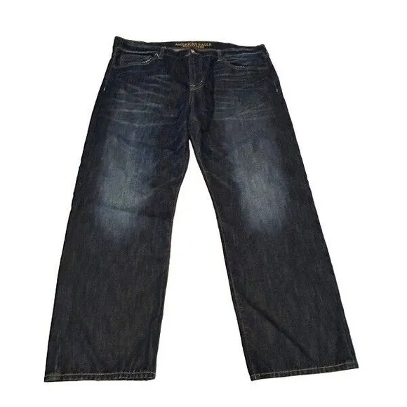 American Eagle Mens Jeans 42/32 Dark Wash Distressed Made to Last Loose Denim