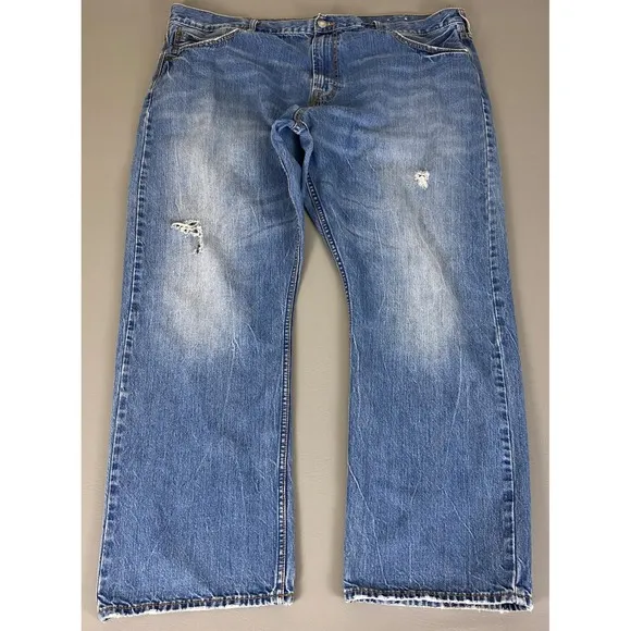 American Eagle Relaxed Straight Jeans Men's 46x32 Blue Distressed Light Wash