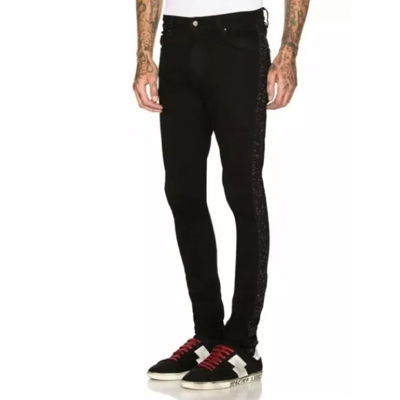 AMIRI Glitter Strip Stack Jeans Denim