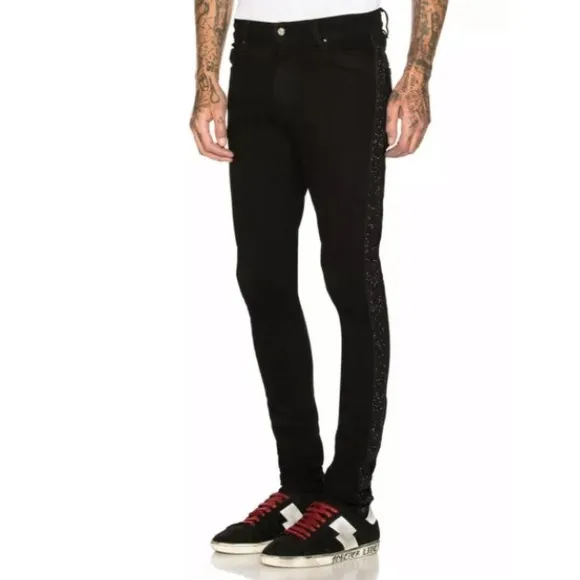 AMIRI Black Glitter Strip Stack Jeans Denim