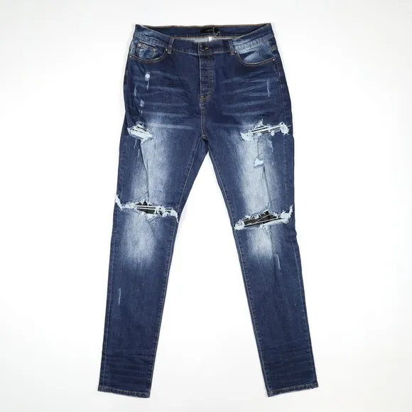 AMIRI Distressed  Patched Mens Straight Jeans Size:38 Blue
          
      NWT
