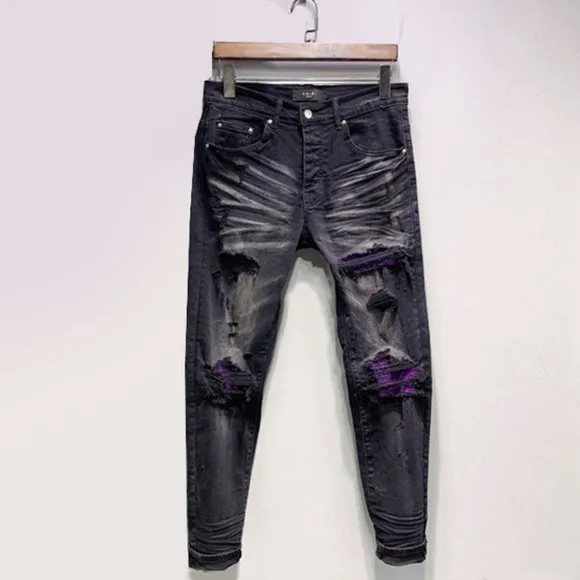 Amiri Purple And Black Distressed Denim Jeans