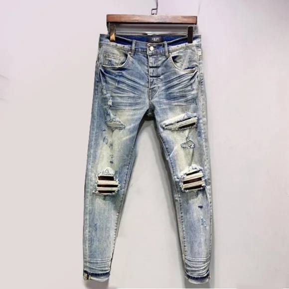 Amiri Blue And Red Distressed Denim Jeans
