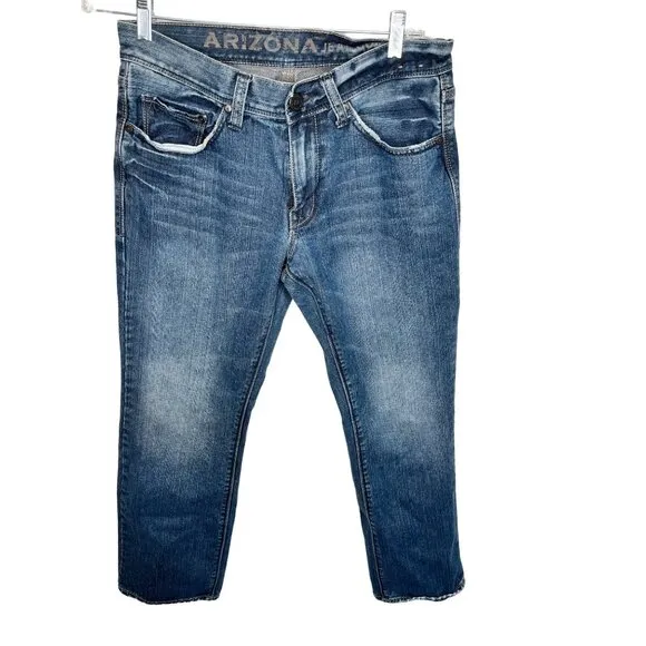 Arizona Jean Co. Slim Straight Jeans 32x30 Distressed Denim Cotton Blue 29a