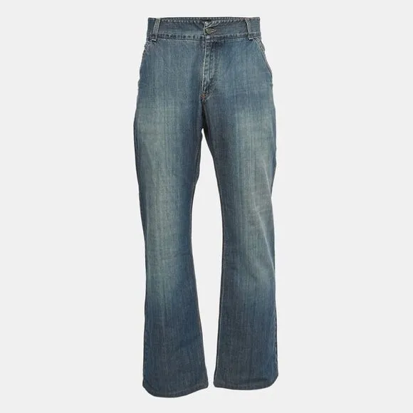Giorgio Armani Blue Washed Denim Straight Fit Jeans 3XL Waist 38"