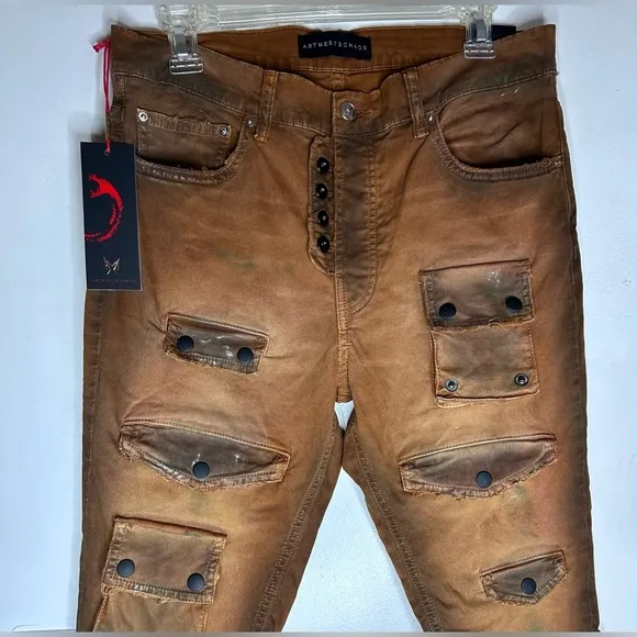 ARTMEETSCHAOS Bowman Skinny Mens Colored Denim Jeans Rust Distressed Size 33
          
      NWT